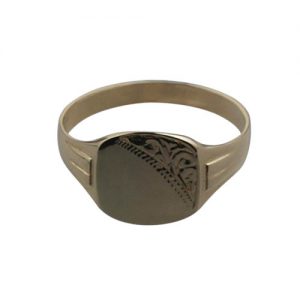 9ct Gold 12x12mm gents engraved TV shaped Signet Ring Sizes R-W