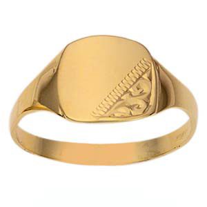 9ct Gold 11x11mm gents engraved TV shaped Signet Ring Sizes Q-W
