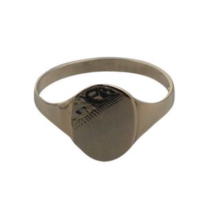 9ct Gold 13x11mm gents engraved oval Signet Ring Sizes Q-W