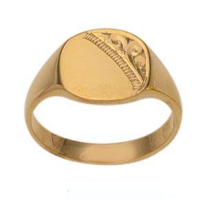9ct Gold 10x10mm ladies engraved TV shaped Signet Ring Sizes L-Q