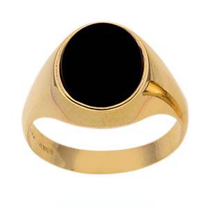9ct Gold 12x10mm gents Onyx set oval Signet Ring Sizes R-W