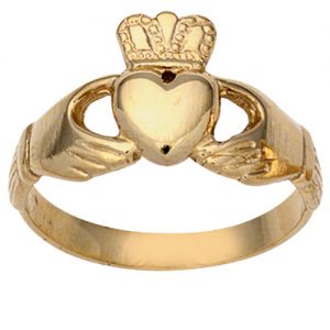 9ct Gold 11x30mm gents Claddagh Ring Sizes R-W