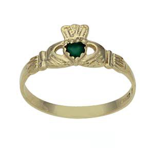 9ct Gold 7mm Green Agate set ladies Claddagh Ring Sizes J-Q