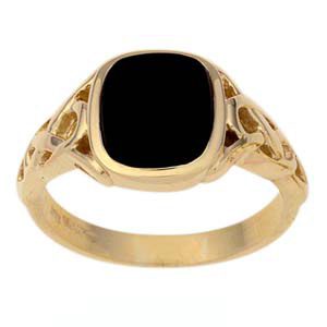 9ct Gold Onyx set celtic shoulders cushion Signet Ring Sizes R-Z