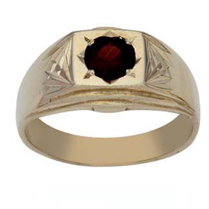 9ct Gold square diamond cut shoulders set with Garnet Dress Ring Sizes R-Z