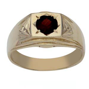 9ct Gold square diamond cut shoulders set with Garnet Dress Ring Sizes R-Z