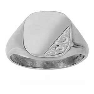 Silver 15x16mm solid hand engraved cushion Signet Ring Sizes R-Z