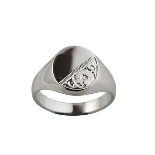 Silver 16x14mm hand engraved solid oval Signet Ring Sizes R-W