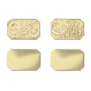 9ct Gold 18x12mm cut corner hand engraved chain Cufflinks