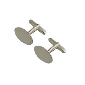 9ct White Gold 19x11mm plain oval swivel Cufflinks