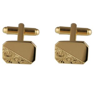 Hard Gold Plated 11x15mm cut corner hand engraved Cufflinks
