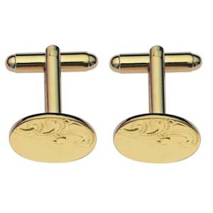 Hard Gold Plated 12x17mm oval hand engraved swivel Cufflinks