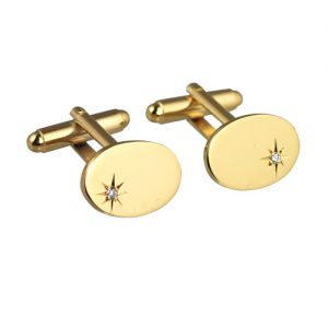 Hard Gold Plated 12x17mm oval star set CZ swivel Cufflinks