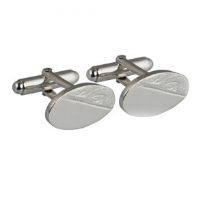 Silver 12x19mm oval half hand engraved swivel Cufflinks