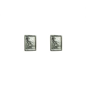 Silver 8x6mm rectangular St Christopher Stud Earrings