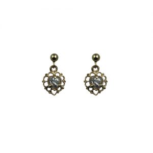 9ct Gold 11x7mm filigree heart Dropper Earrings set with Cubic Zirconia