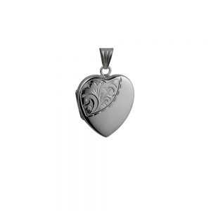Silver 24x20mm heart shaped half hand engraved Locket