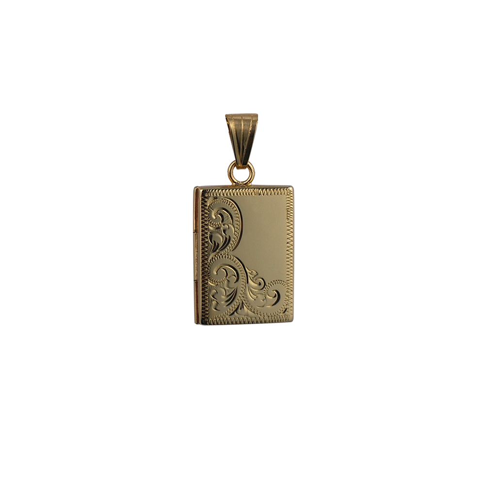 Rectangular Gold Locket 9ct Gold 22x15mm rectangular half hand engraved flat Locket - Handmade ...