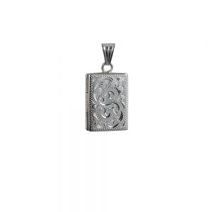 Silver 22x15mm rectangular hand engraved flat Locket