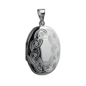 Silver 35x26mm oval hand engraved celtic pattern Locket