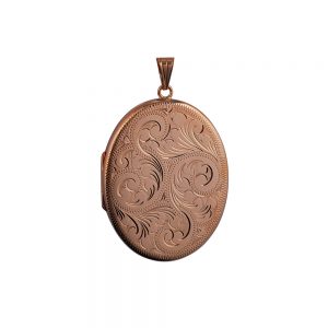 9ct Rose Gold 45x36mm oval hand engraved flat Locket