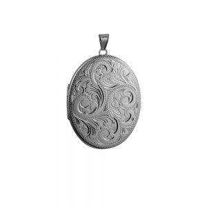 Silver 45x35mm oval hand engraved flat Locket