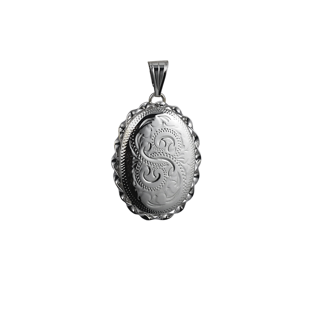 Silver 29x22mm oval hand engraved twisted wire edge Locket