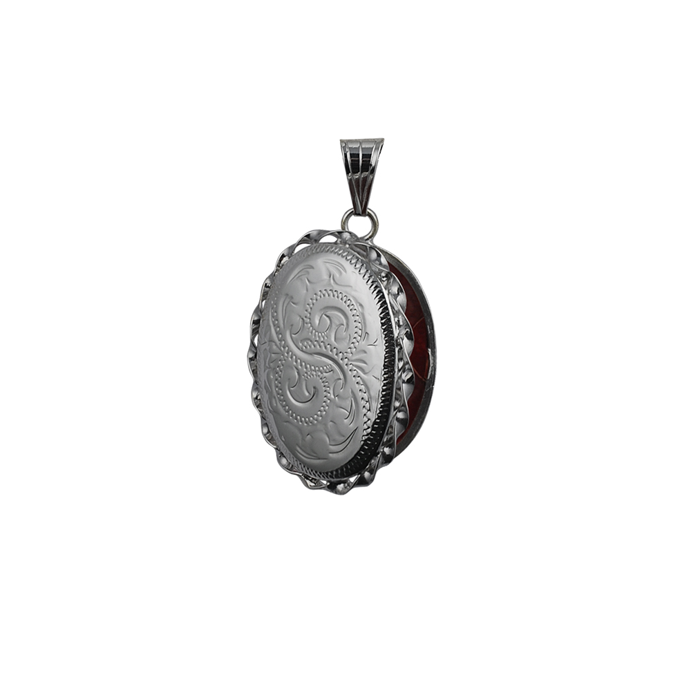 Silver 29x22mm oval hand engraved twisted wire edge Locket - Image 2