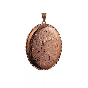 9ct Rose Gold 48x38mm oval hand engraved twisted wire edge Locket