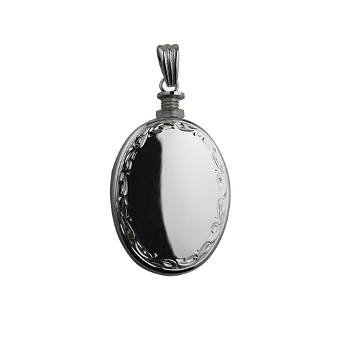 Silver 35x26mm handmade hand engraved scroll edge plain centre oval Memorial Locket - Image 2