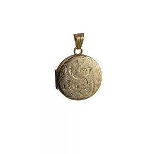 9ct Gold 23mm round hand engraved flat Locket