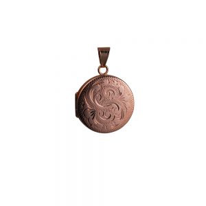 9ct Rose Gold 23mm round hand engraved flat Locket