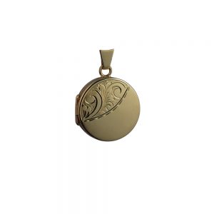 9ct Gold 20mm round half hand engraved flat Locket
