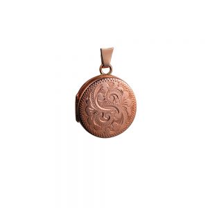 9ct Rose Gold 20mm round hand engraved flat Locket
