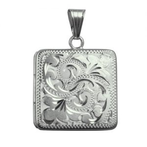 Silver 22mm square hand engraved flat Locket