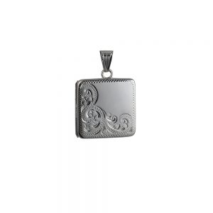 Silver 22mm square half hand engraved flat Locket