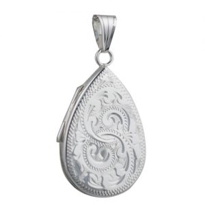 Silver 28x19mm teardrop hand engraved flat Locket