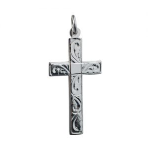 Silver 34x19mm hand engraved flat latin Cross