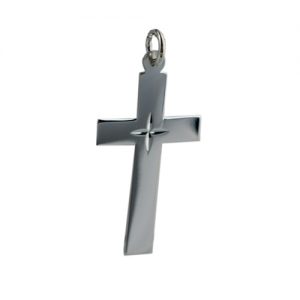 Silver 34x19mm diamond cut star flat latin Cross