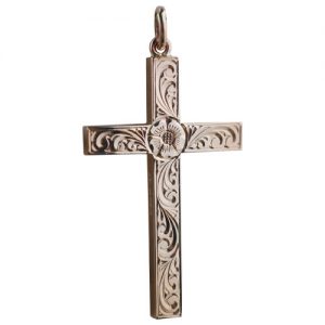 9ct Rose Gold 45x25mm victorian hand engraved solid block Cross