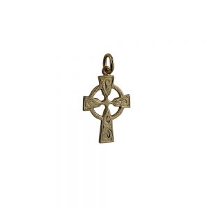 9ct Gold 23x16mm hand engraved Celtic Cross