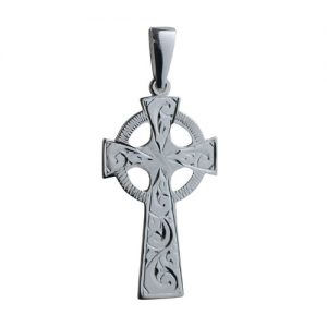 Silver 45x20mm hand engraved Celtic Cross on a bail loop