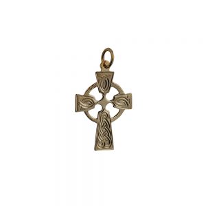 9ct Gold 23x16mm hand engraved knot pattern Celtic Cross