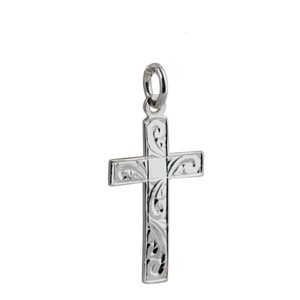 Silver 24x14mm hand engraved flat latin Cross