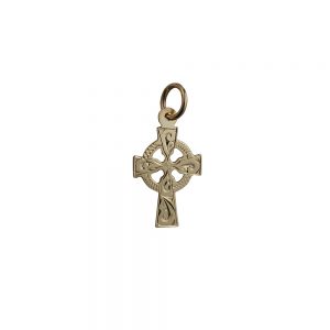 9ct Gold 16x11mm hand engraved Celtic Cross