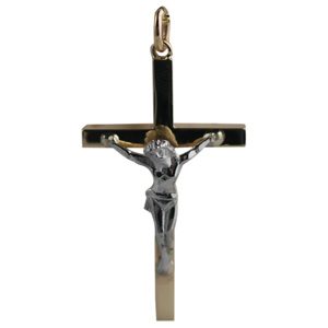 9ct Gold 40x24mm solid block Yellow Cross and White Crucifix