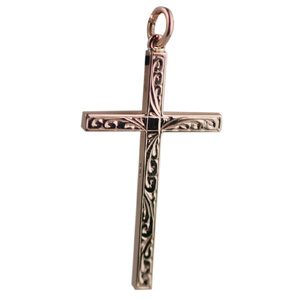 9ct Rose Gold 40x24mm hand engraved solid block Cross