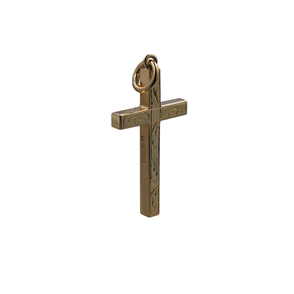 9ct Gold 30x18mm hand engraved solid block Cross - Image 2