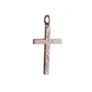 9ct Rose Gold 30x18mm victorian hand engraved solid block Cross