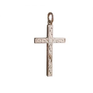 9ct Rose Gold 30x18mm hand engraved solid block Cross